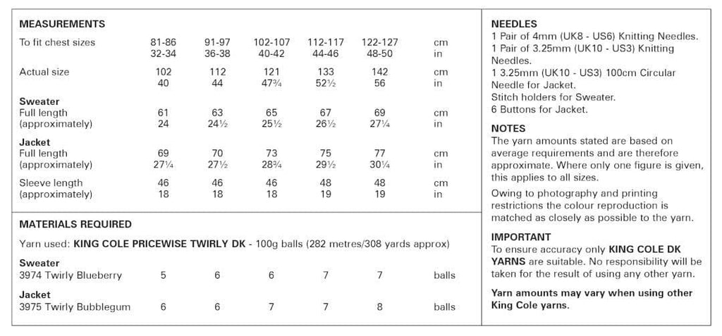 King Cole 'Easy Knit' Ladies Sweater & Jacket Knitting Pattern 6131 - Double Knit