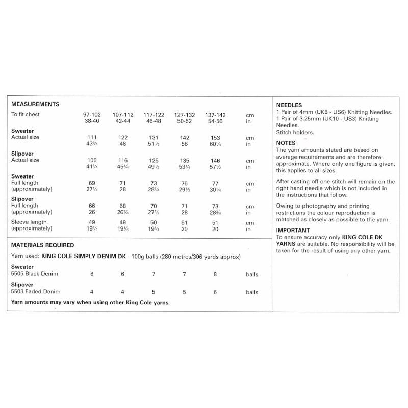 King Cole Men's Sweater & Slipover Knitting Pattern 6161 - Double Knit