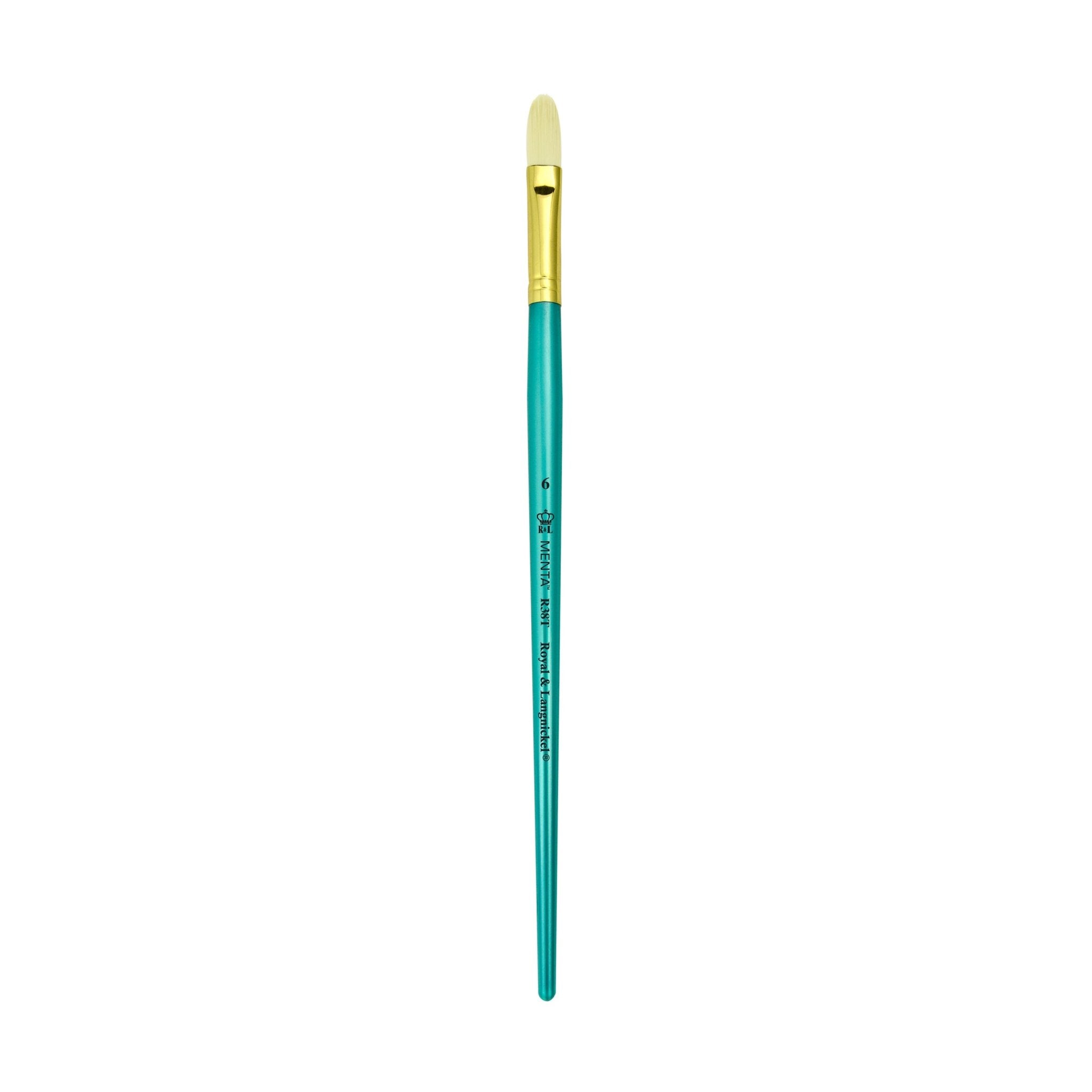 Menta Series 38: Synthetic White Bristle Long Handle Paintbrush - Filbert