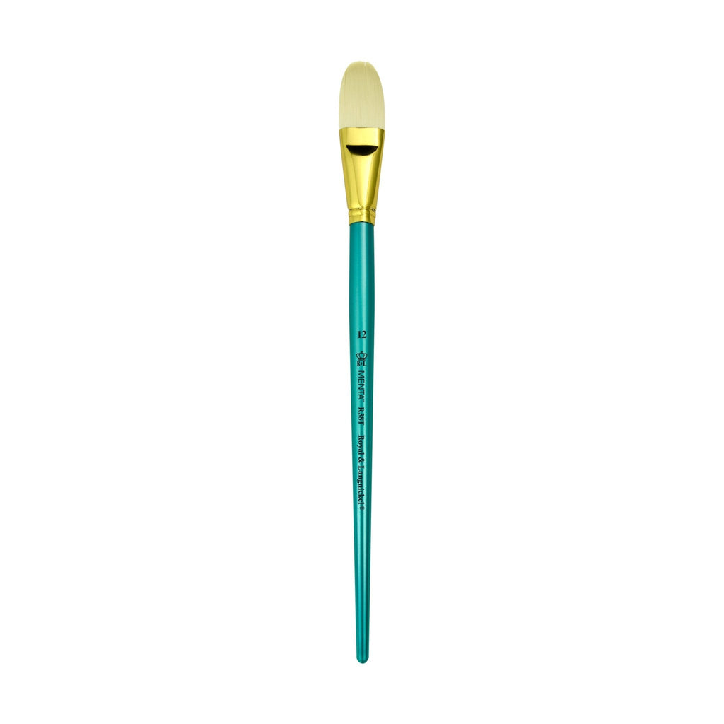 Menta Series 38: Synthetic White Bristle Long Handle Paintbrush - Filbert