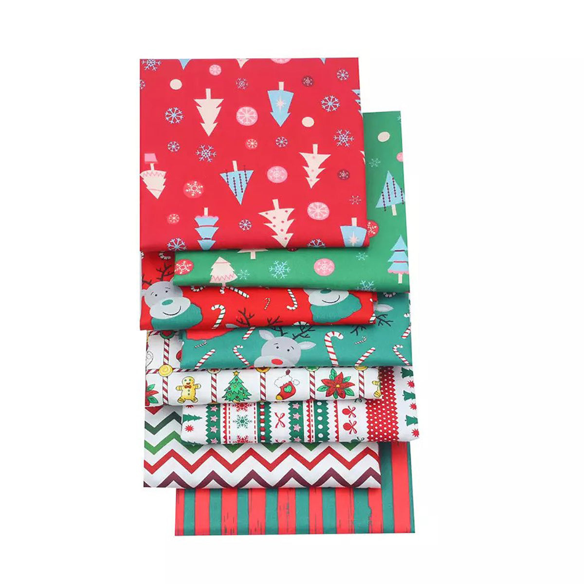 CraftsFabrics 8pcs Christmas Fabric Fat Quarters Bundle, 100% Cotton