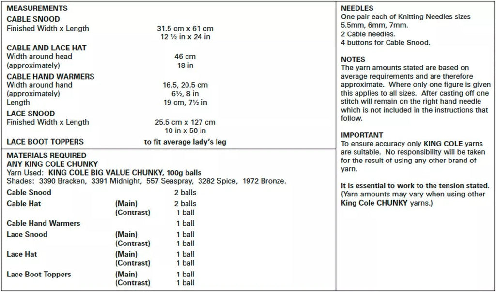 King Cole Ladies Accessories Knitting Pattern 5553 - Chunky