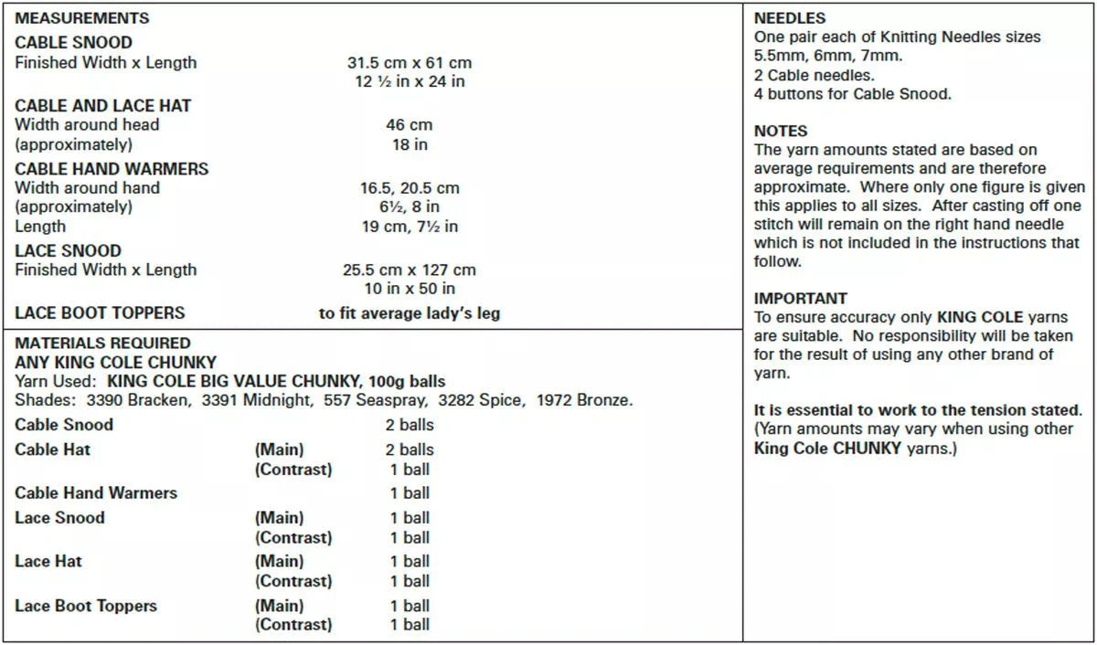King Cole Ladies Accessories Knitting Pattern 5553 - Chunky