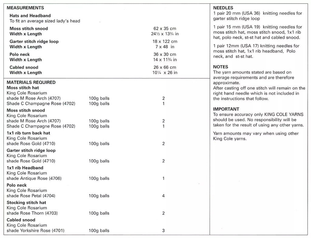 King Cole 'Easy Knit' Hats, Headband, Snoods, & Polo Neck Knittng Pattern 5756 - Mega Chunky