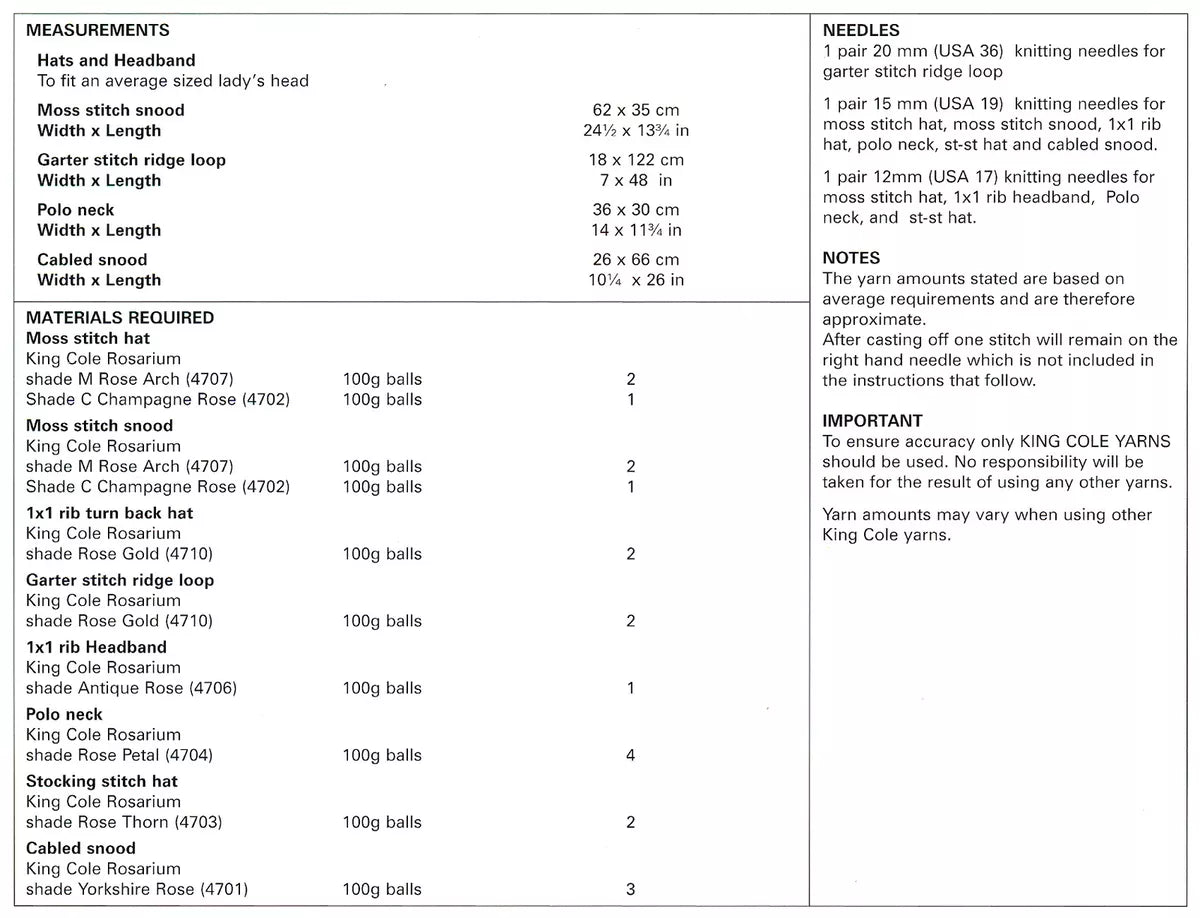 King Cole 'Easy Knit' Hats, Headband, Snoods, & Polo Neck Knittng Pattern 5756 - Mega Chunky