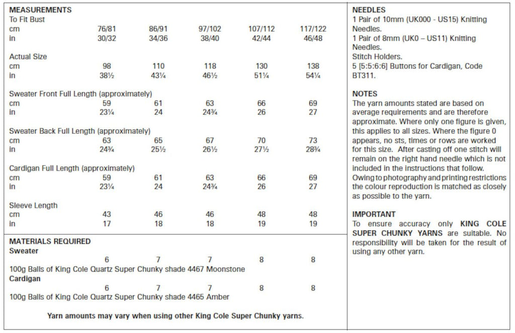 King Cole 'Easy Knit' Ladies Sweater & Cardigan Knitting Pattern 5636 - Super Chunky
